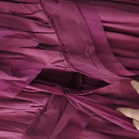 Feminine Silk Blend Flowy Coquette Elegant Pink Strapless Back Bows Midi Dress - Picture 3 of 9